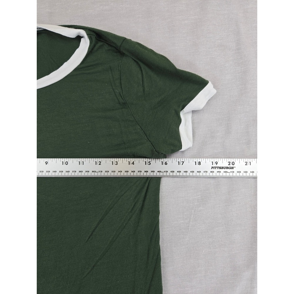 Molly + Rose Womens Green White Ringer Tee Short Sleeve Rayon Spandex Top S - Picture 4 of 10
